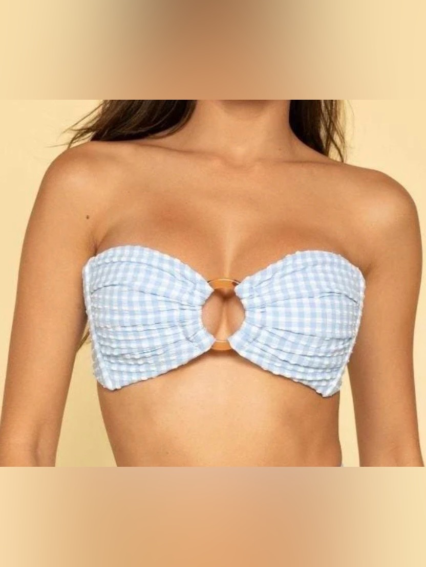 Montce Peri Micro Gingham Tori Ties Bandeau Bikini Top Size Medium